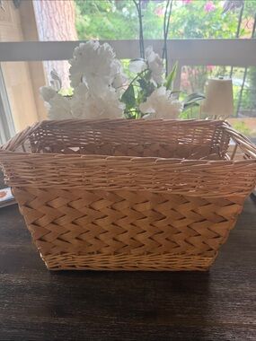 Natural Woven Storage Basket - Tan rectangular